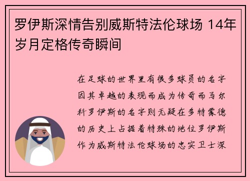 罗伊斯深情告别威斯特法伦球场 14年岁月定格传奇瞬间 罗伊斯深情告别威斯特法伦球场 14年岁月定格传奇瞬间
