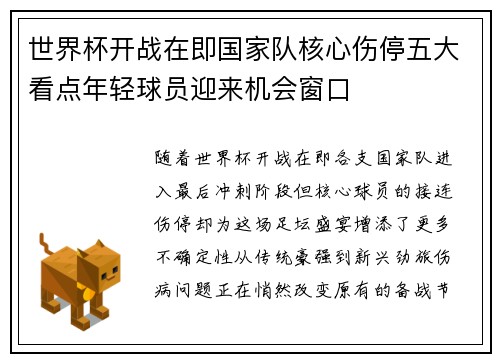 世界杯开战在即国家队核心伤停五大看点年轻球员迎来机会窗口